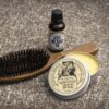 Moustache wax, beard oil and brush