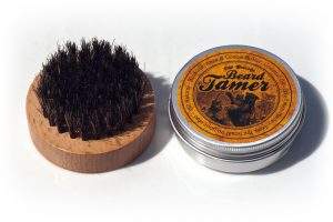 Beard wax tin and brush