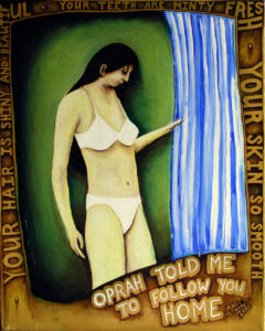 Painting of a woman being spied on